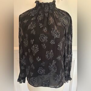 Rebecca Taylor Charcoal and Slate Floral Blouse